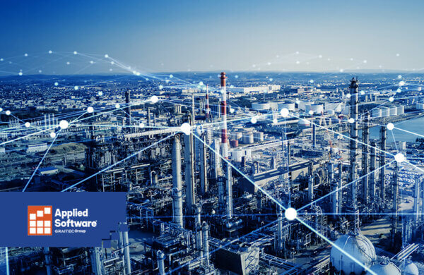 海滨的蓝色城市，头顶上有数据点网络